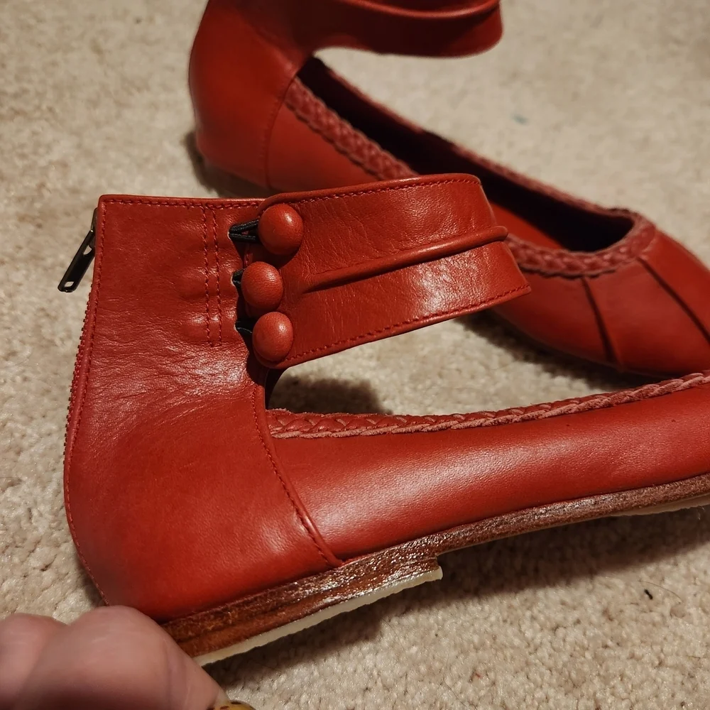 ELF Red Women's Flats with Ankle Strap